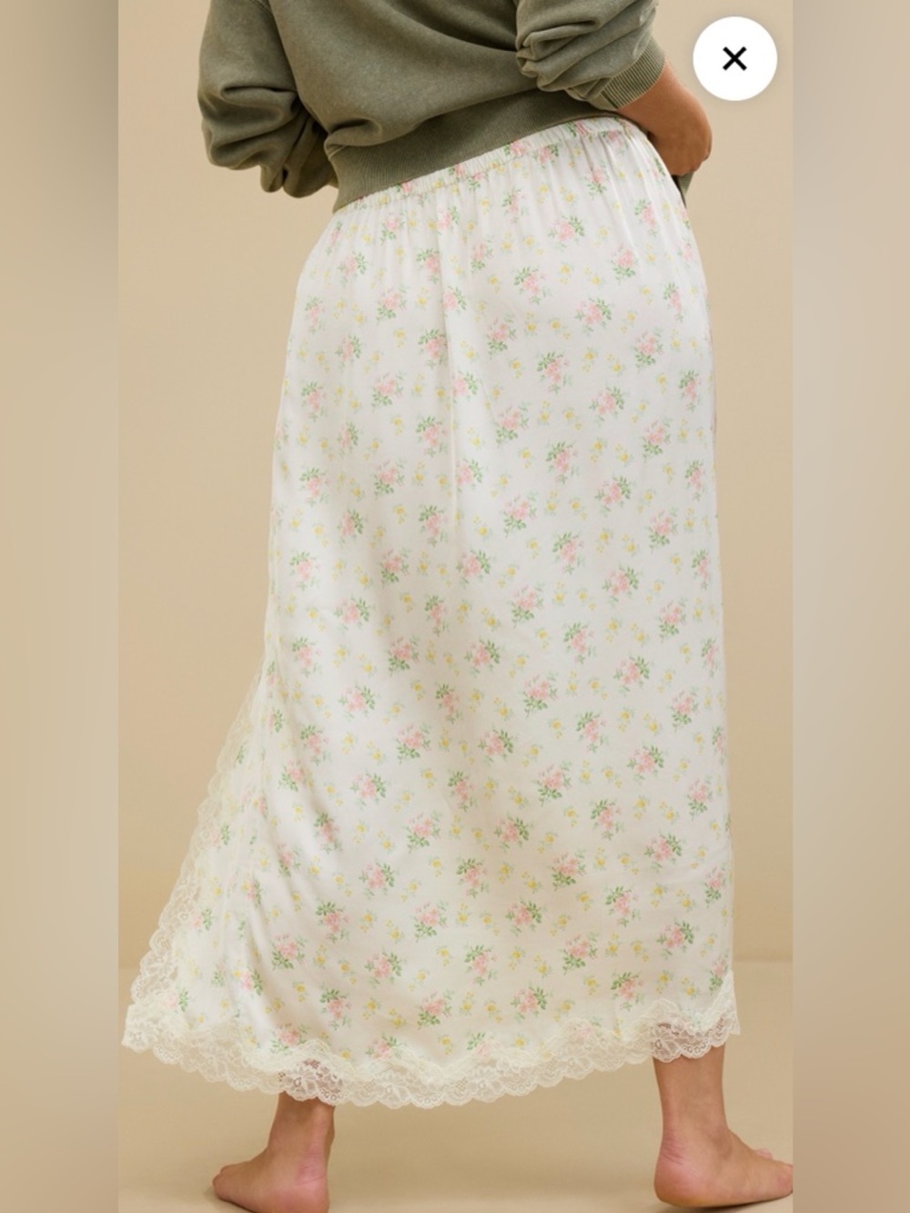 Aerie Floral Cream Satin lace trim Maxi viscose skirt XL - Picture 2 of 11